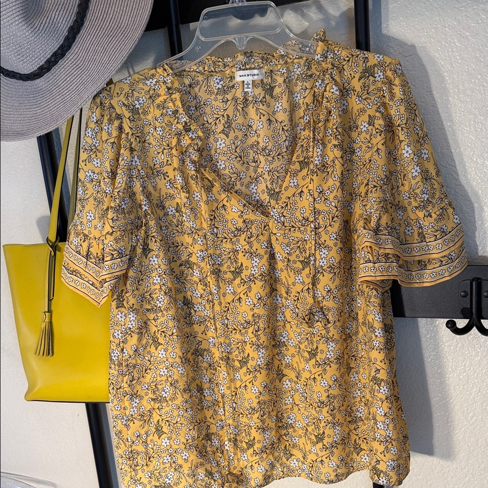 Max Studio Mustard Floral Blouse